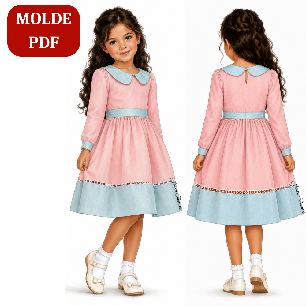 Molde vestido infantil bicolor PDF Ref. 7001